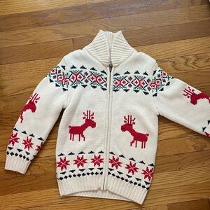 Hanna Andersson Red and White Nordic Zip-Up Sweater Size 6-7